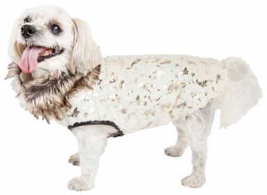Pet Life Luxe 'Gilded Rawffled' Gold-Plated Designer Fur Dog Jacket Coat (size: medium)